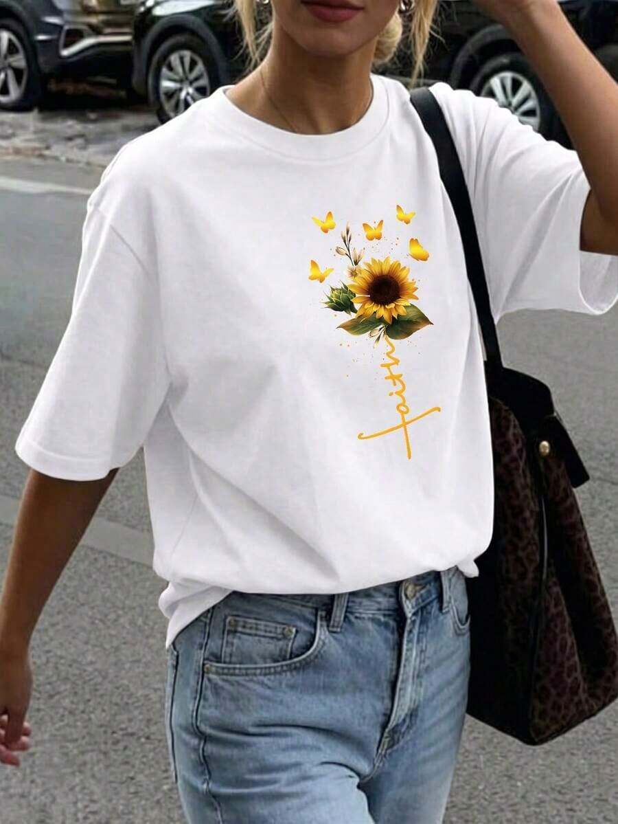 Under The Radar Women's Printed Short Sleeve T-Shirt For Summer, Polyester Fabric, Multifunctional Style, Regular Fit - Vintage Street Style Unisex Loose Cotton Short Sleeve Crew Neck T-Shirt - 白色 - 查看 1