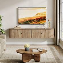 LITTLE TREE Floating TV Stand Wall Mounted, 55-Inch Wall Mounted TV Console With 2 Fluted Drawers, Modern Floating Media Console Entertainment Center For Living Room, Bedroom, Oak - Natural Oak - Xem 8