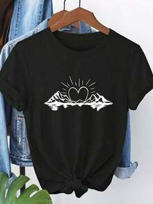 1 Piece Short Sleeve T-Shirt With Sun And Sailboat/Boat Print - Casual Round Neck Top For Summer Beach, Nautical Outfit, Machine Washable Blouse For Spring, Summer And Autumn, 180g 100% Cotton. - 白色 - 查看 8