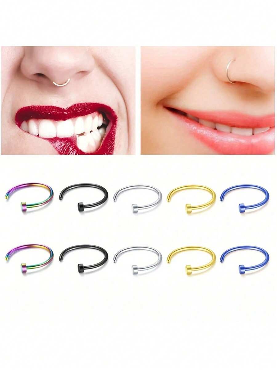 10 chiếc khuyên mũi 20G dành cho nam và nữ, khuyên môi kẹp bằng thép không gỉ 316L, trang sức xỏ khuyên mũi. - 10 khuyên mũi - Xem 1