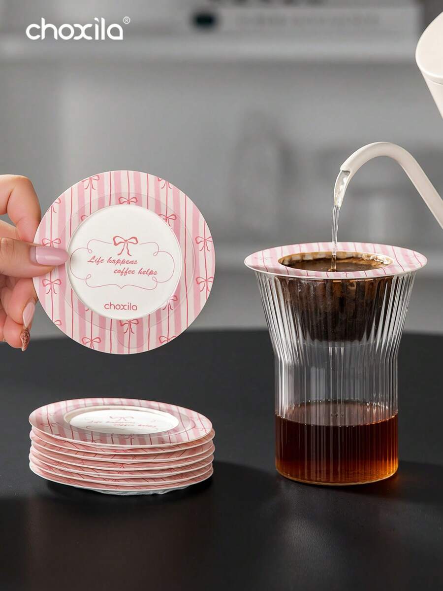 choxila 20pcs UFO Shaped Disposable Coffee Filters, Single-Serve Pour Over Coffee Filters With Cute Print, Portable Filters For Home - Pink - View 1