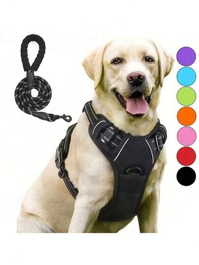 Dog Chest Harness, Anti-Pull Pet Chest Harness With 2 Leash Clips, Adjustable Soft Padded Dog Vest, Reflective Oxford Cloth Pet Chest Strap With Easy-Control Handle, Suitable For Large Dogs - Vest And Leash Sold Separately