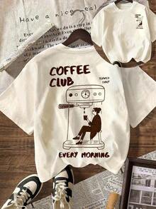 Camiseta retro de verano para mujer, camiseta con estampado de Coffee Club, camiseta casual de manga corta con cuello redondo para primavera y verano, ropa de concierto de talla grande, ropa para la temporada de graduación. - Albaricoque - Ver 11