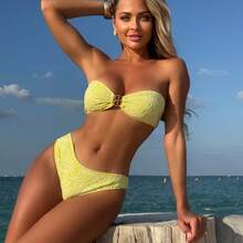 Nuevo bikini de dos piezas sin tirantes, sexy, de tela especial bordada. - Verde - Ver 4