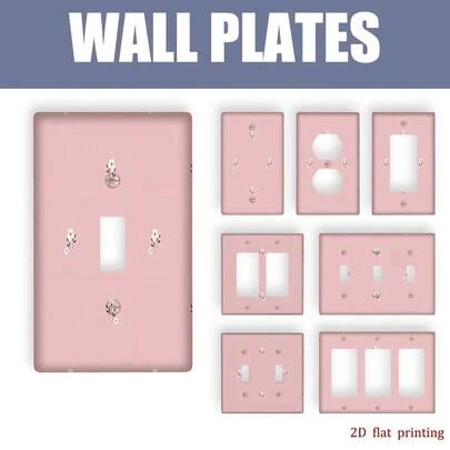1pc Pink Floral Switch Panel Cover, Girly Printed Outlet Decorative Cover Suitable For Bedroom, Bathroom, Game Room, Home Decor