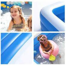 AFINYQBET Alberca Inflable Familiar 260*170*60 cm - PVC Grueso Anti-UV 3 Camaras Independientes y Valvula de Drenaje Grande - Ideal para Jardin Patio Terrazas y Familias con Niños - Azul - Ver 6