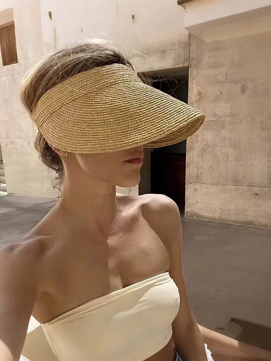 Mũ rơm mùa hè chống nắng, mũ rộng vành đi biển, mũ du lịch chống nắng có thể gấp gọn với lỗ buộc tóc. - Nhiều màu - Xem 1