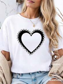 Camiseta de manga corta de moda para primavera y verano de 2026, hecha en México, 180 gramos. Estampado de dibujos animados, modelo de pareja, apta para uso interior o exterior. Cuello redondo, unisex, ideal para oficina y ocio. Paquete de una pieza. - Blanco - Ver 1