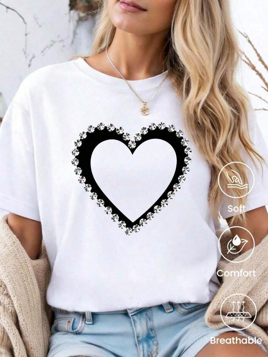 Camiseta de manga corta de moda para primavera y verano de 2026, hecha en México, 180 gramos. Estampado de dibujos animados, modelo de pareja, apta para uso interior o exterior. Cuello redondo, unisex, ideal para oficina y ocio. Paquete de una pieza. - Blanco - Ver 1