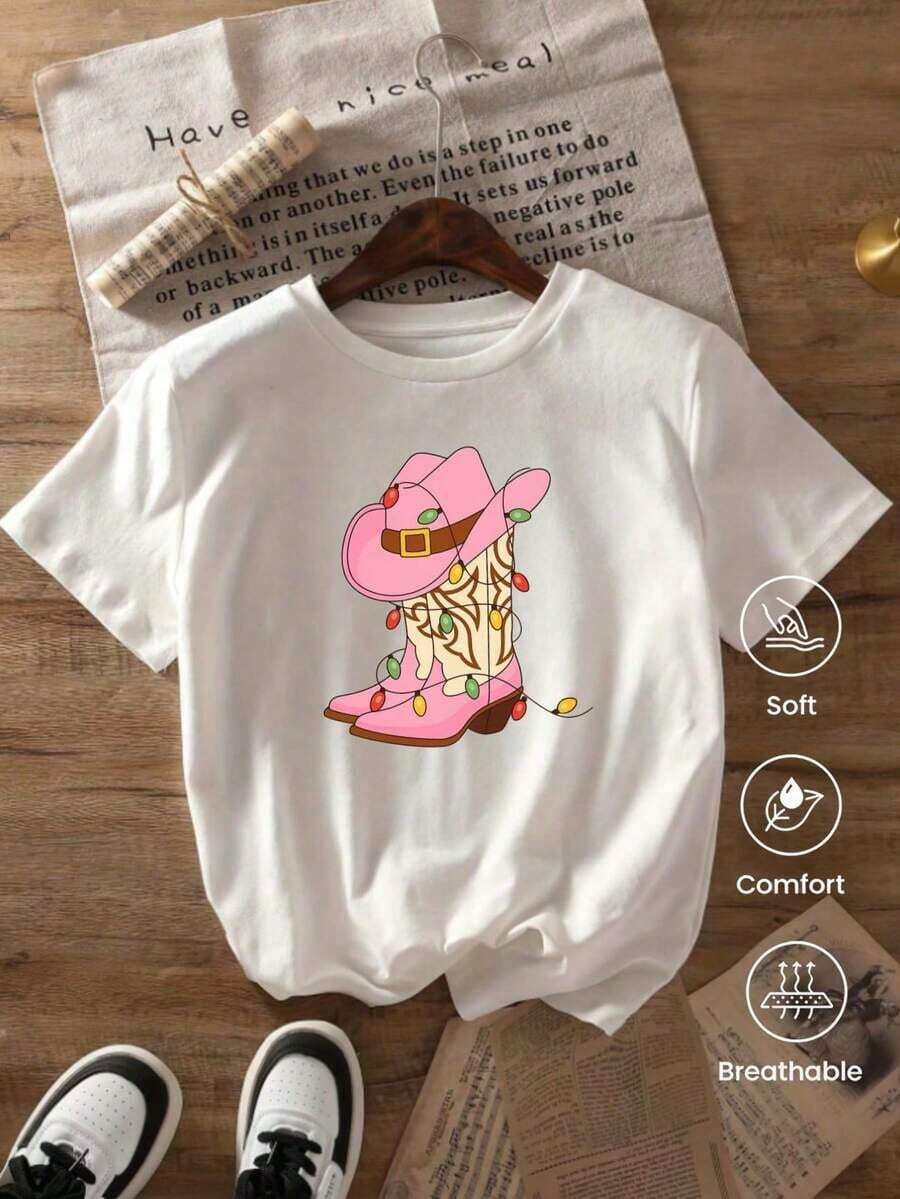 Camiseta de cuello redondo y mangas cortas de ropa fashion, fabricada en México, para la temporada primavera-verano 2025. Con estampado de dibujos animados, es un modelo de pareja, apta para usar tanto por dentro como por fuera, ideal para oficina y estilo casual, diseñada para hombres y mujeres, en unidad individual. - Blanco - Ver 1