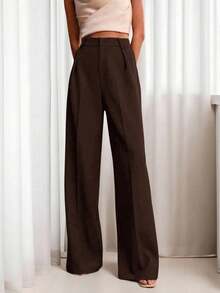 Elegant Women's Wide-Leg Pants - Features Inner Lining - Coffee Brown - View 6