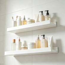 1pc White No-Drill Bathroom Floating Shelf, Minimalist Anti-Fall Wall Storage Rack, Easy Installation & Customizable Combination, Stylish Storage Shelf Suitable For Small Apartments And Dorms, Storage For Skincare Products And Decor, No Wall Damage, Enhances Bathroom Aesthetics - White - View 5