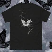 Camiseta de estilo estético de mariposa, camisa gótica, ropa decadente, vestimenta gótica, estilo gótico, Y2K, camisa unisex de tonos oscuros, Tumblr camisas de mujer sudaderas para mujer sueter blusa casual mujer verano vestidos de graduación - Negro - Ver 6