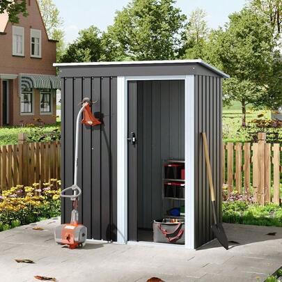 Outdoor Metal Removable Storage Shed Garden Storage Shed With Lockable Door For Firewood Garbage Can Tools Lawnmower Bike Shed Waterproof Log Store For Backyard Patio Rust-Resistant Not Include Foundation 164cm W X 77cm D X 182cm H