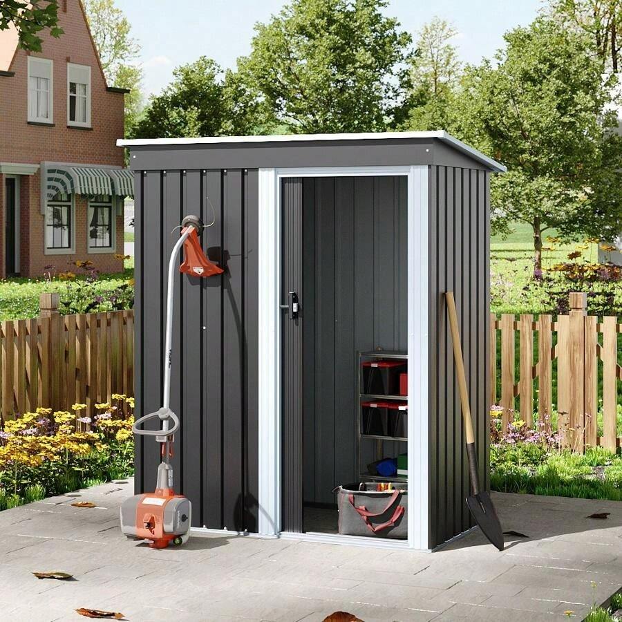 Outdoor Metal Removable Storage Shed Garden Storage Shed With Lockable Door For Firewood Garbage Can Tools Lawnmower Bike Shed Waterproof Log Store For Backyard Patio Rust-Resistant Not Include Foundation 164cm W X 77cm D X 182cm H - Charcoal Black - View 1