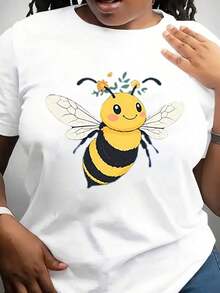 Camiseta de abeja para niñas pequeñas, manga corta, cuello redondo, tela transpirable, top casual para uso informal de verano. - Blanco - Ver 1