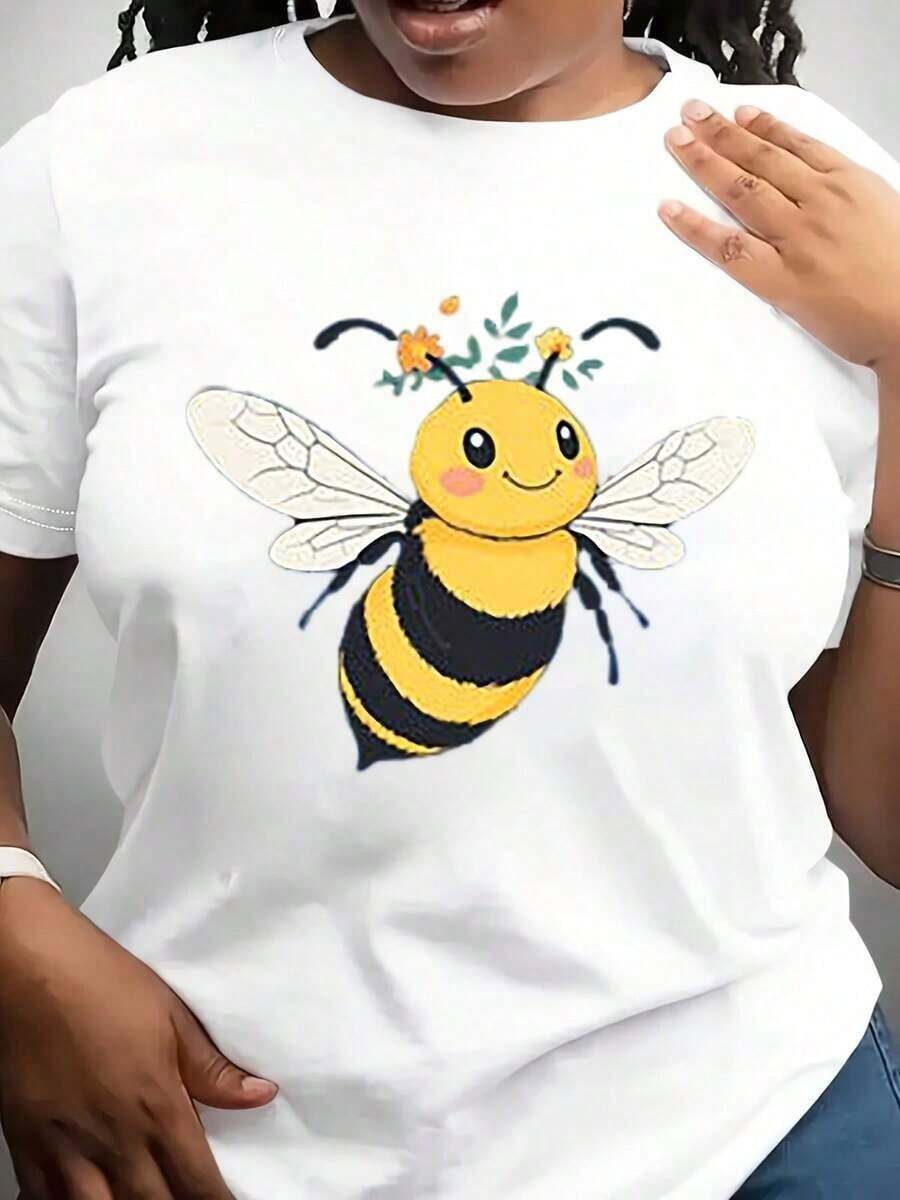 Camiseta de abeja para niñas pequeñas, manga corta, cuello redondo, tela transpirable, top casual para uso informal de verano. - Blanco - Ver 1