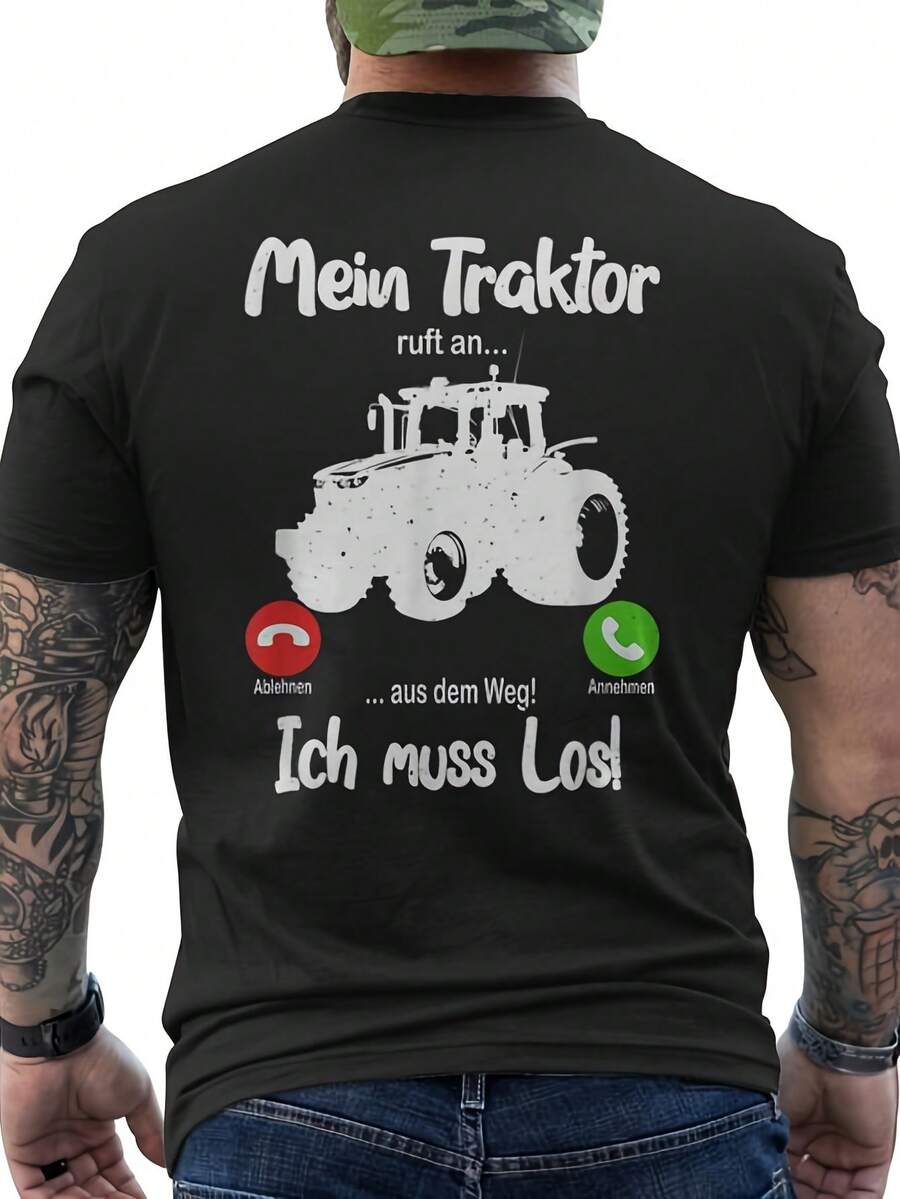 - T-shirt med humoristisk jordbruksfras - Design med tysk text Min traktor står stilla på vägen - Svart t-shirt med jordbrukshumor för jordbruksentusiaster och traktorälskare - Standardpassform, kort ärm - Perfekt present till pappa, make/maka - Ledig och bekväm - En bild hur - Visa 1