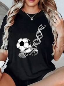 El símbolo muestra cómo el fútbol forma parte del ADN representando pasión energía y vínculo profundo con el deporte una fusión artística entre balón bota y cadena genética camiseta de mujer casual moderna deportiva cómoda para uso diario - Negro - Ver 6