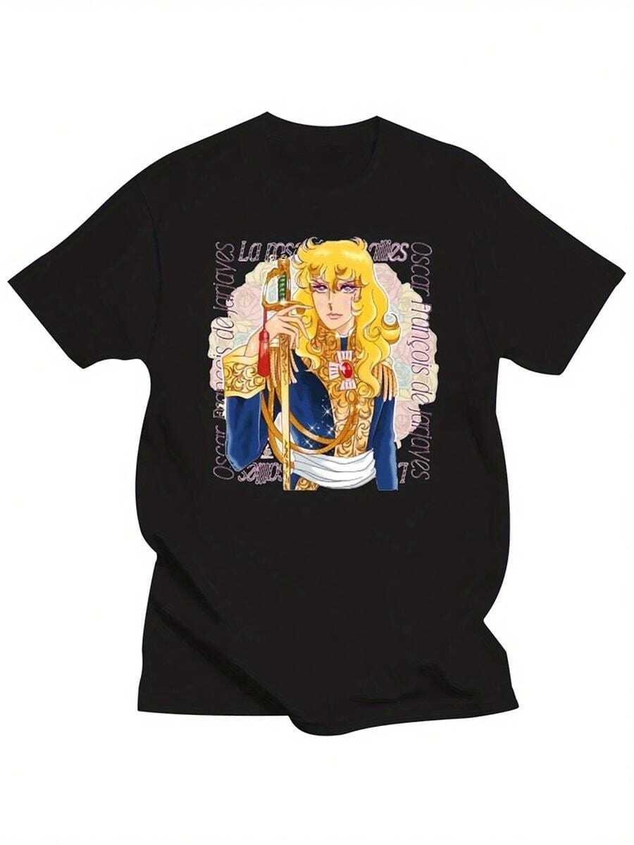Camiseta Versailles No Bara Lady Oscar Anime Graphic - Camiseta unisex negra con estampados vibrantes de Lady Oscar y el Palacio de Versalles. Esta camiseta unisex de cuello redondo y manga corta es c - Negro - Ver 1