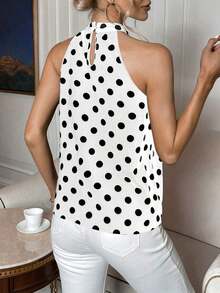 Privé Camisa de halter con estampado de lunares elegante para uso en la oficina y el trayecto, para mujer - Blanco - Ver 2