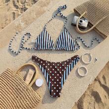 Vacation Sexy Two-Piece Bikini Double-Sided Printed Striped Swimsuit Hot Girl Hot Spring Beach Swimwear - Reversible - View 5