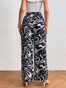 Pantalones de pierna ancha con estampado de mármol - Blanco y Negro - Ver 2
