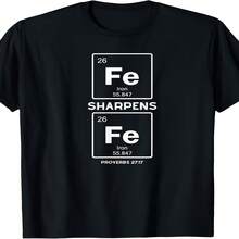 Camiseta exclusiva para el Día de la Independencia y el Día del Padre con dise?o cristiano de la tabla periódica con temática de hierro: divertido dise?o químico, ropa retro unisex de inspiración religiosa, camiseta de manga corta de algodón puro de 220 g, adecuada para la iglesia, la ciencia y el aprendizaje. - Negro - Ver 1