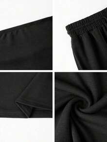 Conjunto de 2 piezas de ropa de otoño Vaiaye: Top corto ajustado y sexy sin tirantes, camiseta básica de unicolor elástica y ajustada, top tipo bandeau para yoga; Conjunto de pantalones para primavera/verano - Negro - Ver 10
