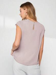 Blusa de mujer con mangas de murciélago asimétricas, de unicolor, estilo básico urbano de viaje, moda elegante y sencilla para negocios casuales, adecuada para maestras y uso en la oficina - Gris - Ver 2