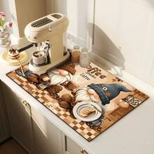 1pc Coffee-Colored Cartoon Elf & Coffee Bean Decor Drying Mat, Suitable For Dining Table And Cafe, Warm Atmosphere And Moisture Absorption, Multi-Purpose Drainage Mat, Home Gift, Desktop Decor - XYLSD-391 - View 3