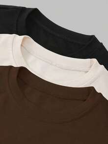 Camiseta casual de manga corta y cuello redondo ajustada para mujer, color café - Multicolor 4 - Ver 4