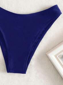 Conjunto de bikini liso, sujetador push up y parte inferior de bikini, traje de baño de 2 piezas - Azul marino - Ver 4