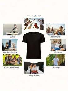 Women's T-Shirt For Home Use, Shopping, Personalized Outdoor Activities, Elegant And Casual Style, Summer Fashion, Comfort, Regular Fit, Modern Style For Work, Daily Wear For Going Out, Sports And Fitness. - 黑色 - 查看 2