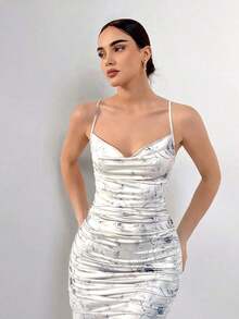 Elegante Vestido Impresión Estilo Delgado Con Tirante - Blanco - Ver 2