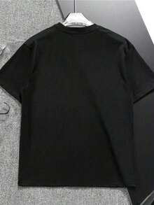 Women's Three-Piece Set Of Short-Sleeve Crew Neck T-Shirts, 100% Cotton, Thick Black And White T-Shirts, Popular Pattern And Letter Print, Unisex, Short Sleeve, Novelty For Spring/Summer And Autumn, Breathable And Comfortable, Simple And Versatile, Urban Style, Custom Slogan, Matching Sets For Couples, Base Layer, Suitable For Wearing On Labor Day And Mother's Day - 黑色 - 查看 3
