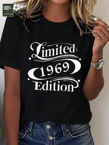 Women's Limited Edition 1969 Vintage T-Shirt - Retro Graphic Design, Soft And Breathable For Parties And Everyday Looks - Machine Washable Collector's Item, Bold Print, Comfortable Fit, Statement Garment - 黑色 - 查看 1
