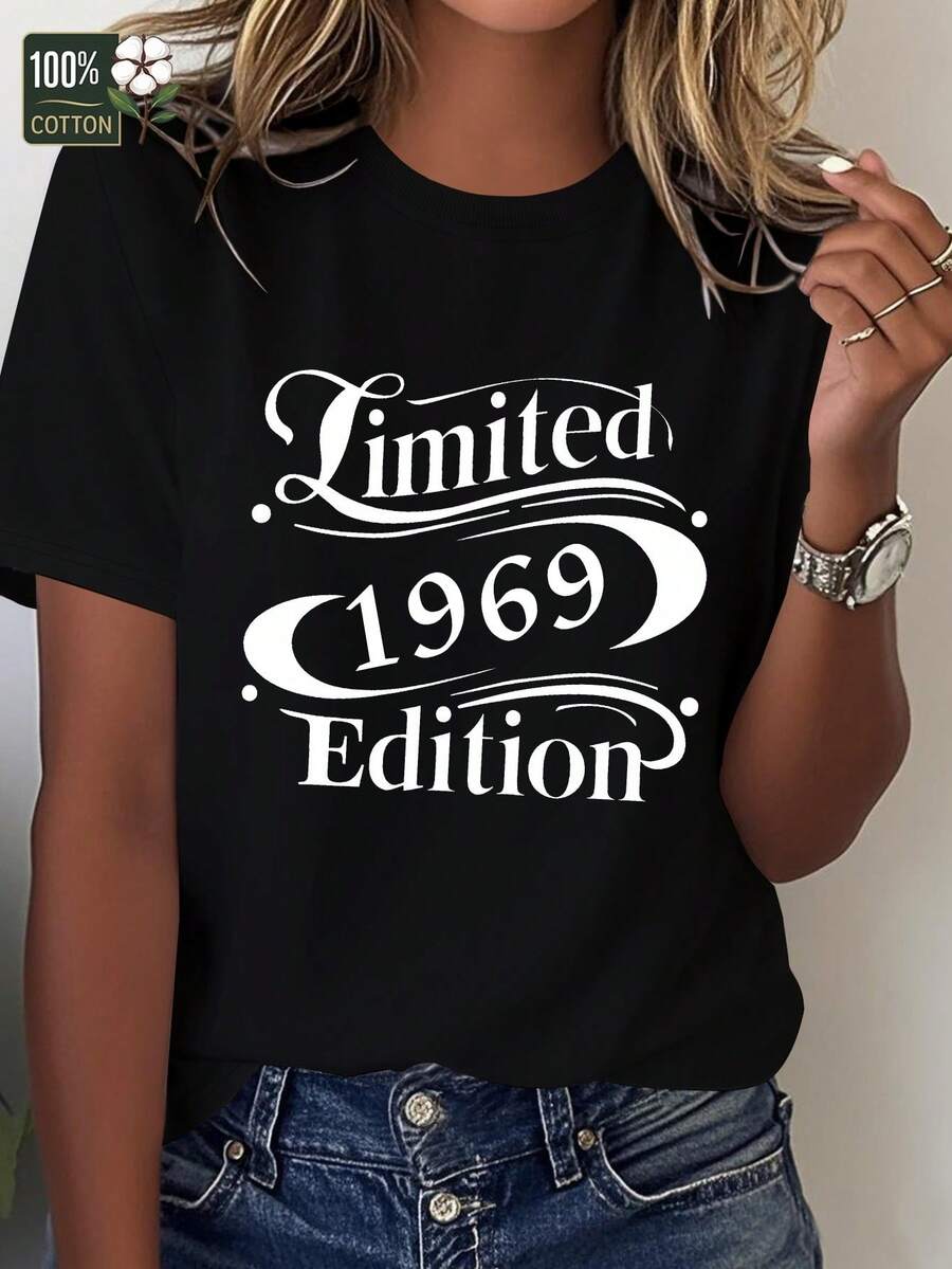 Women's Limited Edition 1969 Vintage T-Shirt - Retro Graphic Design, Soft And Breathable For Parties And Everyday Looks - Machine Washable Collector's Item, Bold Print, Comfortable Fit, Statement Garment - 黑色 - 查看 1