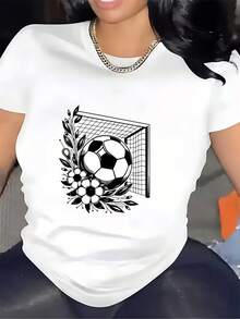 White T-Shirt With Football Goal Design (180g) - The Perfect Gift For Family And Corporate Team Building Activities, Ideal For Summer Festivals And Game Day Parties, A Modern Design T-Shirt For Men And Women. - 白色 - 查看 6