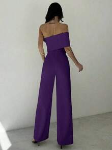 Mono modesto todo blanco para mujer, estilo "old money" casual de negocios para salir, diseño elegante con giro 3D sin mangas y espalda descubierta, adecuado para primavera, verano, otoño, invierno, festivales de música, vuelta al cole, vacaciones, ir al trabajo, aeropuerto - Morado - Ver 9