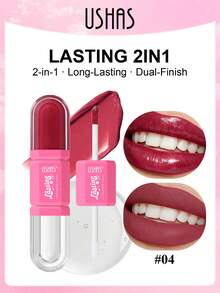 USHAS 2-In-1 Lip Oil + Liquid Lipstick, Long-Lasting Matte Lip Gloss With Glossy Finish, Non-Sticky And Non-Transferring, Moisturizing Lip Tint, 12 Colors From Nude To Deep Shades, Suitable For Daily And Party Makeup - #04 Ruby Rush - View 8