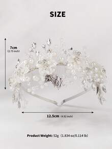 1件裝銀色花朵珍珠水晶新娘頭飾，優雅水鑽婚禮皇冠，優雅花朵珍珠水晶頭飾，閃亮水鑽婚禮髮飾 - 銀色 - 查看 12