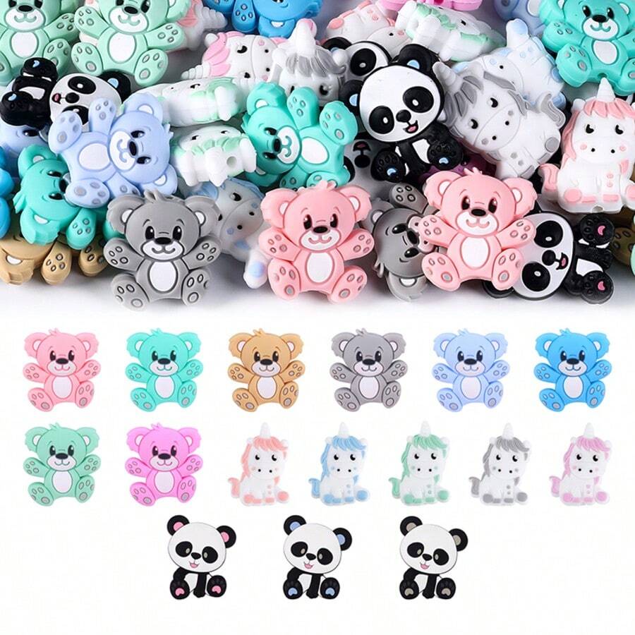 6 pièces Perles en silicone mignonnes en forme de panda - Perles focales en silicone, perles pour la fabrication de bijoux, design de mode, parfait pour les bracelets DIY, les cordons, les accessoires de bracelets de stylo perlés, les décorations de fête de vacances et autres artisanat fait main - Cadeau idéal - Multicolore - Voir 1