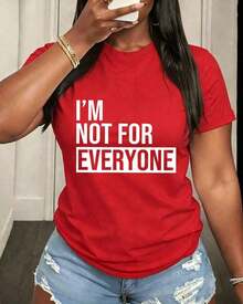 Women's Short Sleeve Slogan Print T-Shirt, Graphic Tees With The Phrase "I'M NOT FOR EVERYONE", Women's Tops, Women's Printed Crew Neck Short Sleeve T-Shirt - Casual Daily Wear, Sport And Fitness, For All Seasons (Perfect For Valentine's Day) Soft - 紅色 - 查看 1