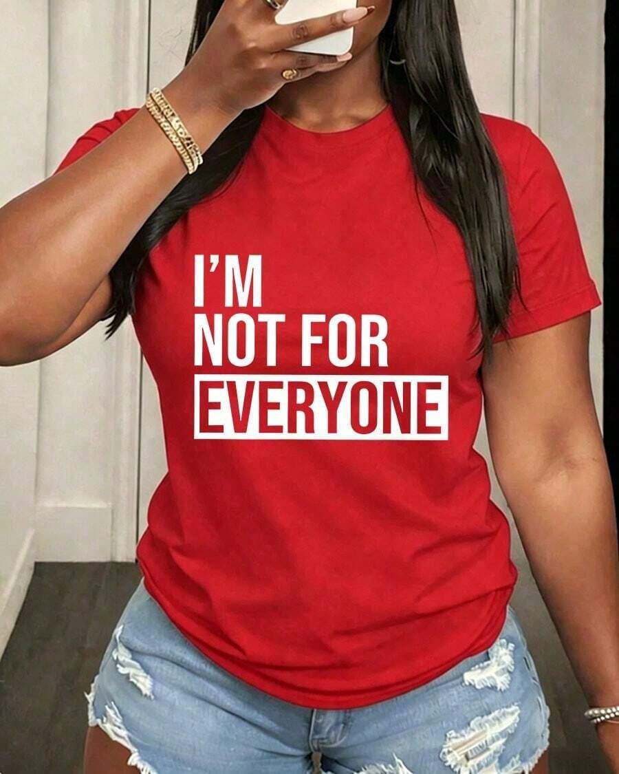 Women's Short Sleeve Slogan Print T-Shirt, Graphic Tees With The Phrase "I'M NOT FOR EVERYONE", Women's Tops, Women's Printed Crew Neck Short Sleeve T-Shirt - Casual Daily Wear, Sport And Fitness, For All Seasons (Perfect For Valentine's Day) Soft - 紅色 - 查看 1