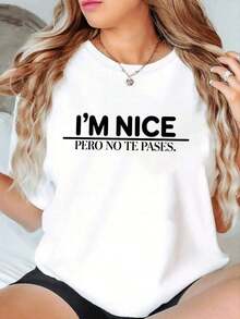 Sudadera Casual de Cuello Redondo para Mujer con Estampado "I'm Nice-1Pure-Cotton" - Blanco - Ver 1