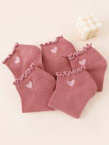5 Pairs Solid Color Cute Heart Design Simple Fashion Short Socks For Women - Burnt Orange - View 4