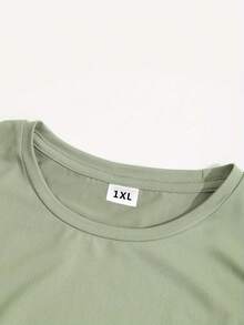 Talla Grande - Camiseta con Estampado Floral, Top Casual de Manga Corta y Cuello Redondo para Primavera/Verano, Ropa de Talla Grande para Mujer - Verde Oliva - Ver 3