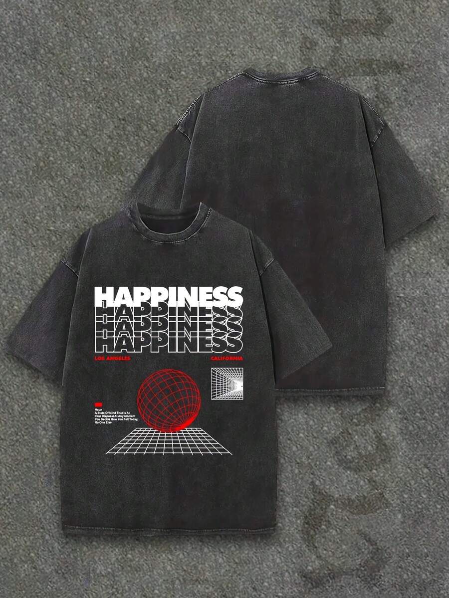 Camiseta casual vintage cómoda y lavada para mujer, camiseta de manga corta con cuello redondo,% algodón lavado y versátil para hombre, adecuada para uso diario y atuendos de, estilo unisex. - Negro - Ver 1