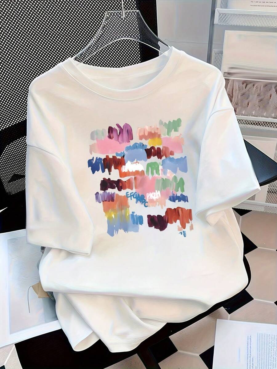 Limited Edition: Women's Y2K Style Oversized Short Sleeve T-Shirt - Long Top With Cartoon Print, Lightweight (200 G/M²), Round Neck, Casual Summer Top For Spring And Autumn, Lightweight Cotton - 白色 - 查看 1